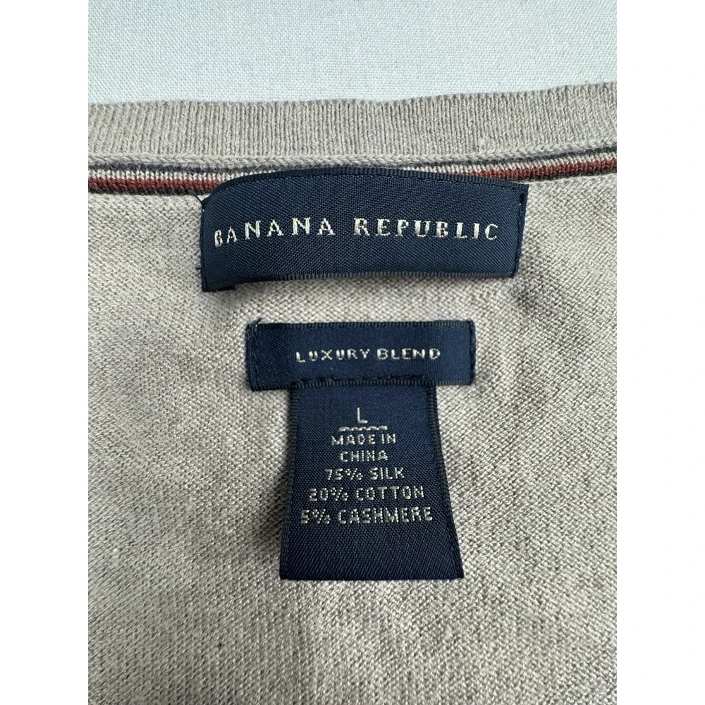 Banana Republic Beige Silk Cashmere Blend V Neck Pullover Sweater Men Size Large